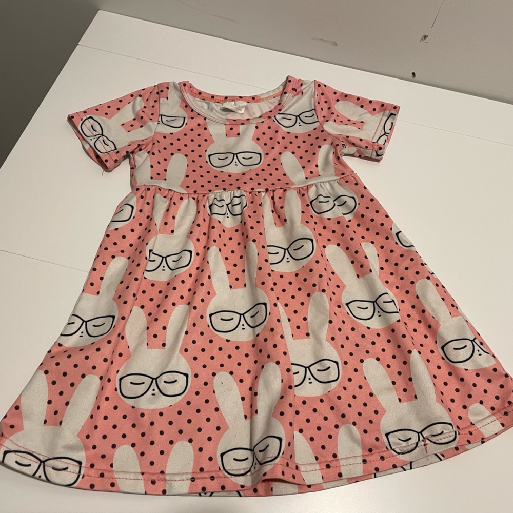 Unbranded Girl's size 12-18 Months Pink Polka Dot Hipster Bunny Twirly Dress